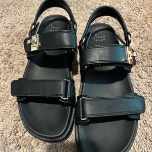 Black Sandals with Gold Buckle